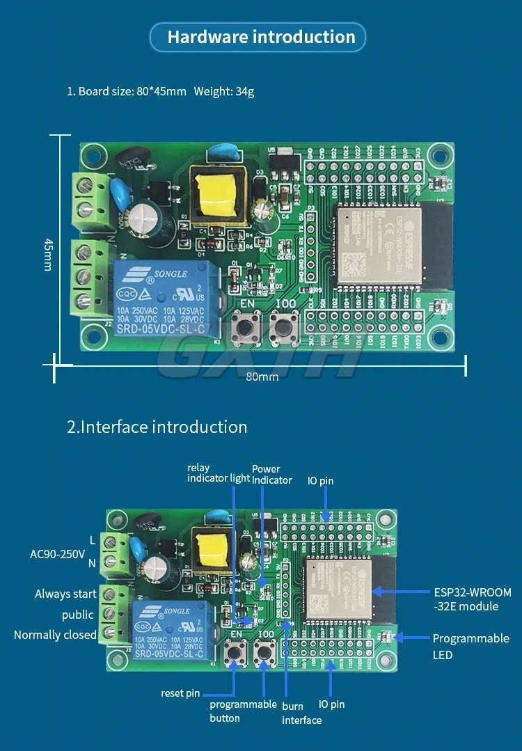 ESP32 WiFi Bluetooth Relay Module Board for Smart Automation-DC5-30V 8 channel