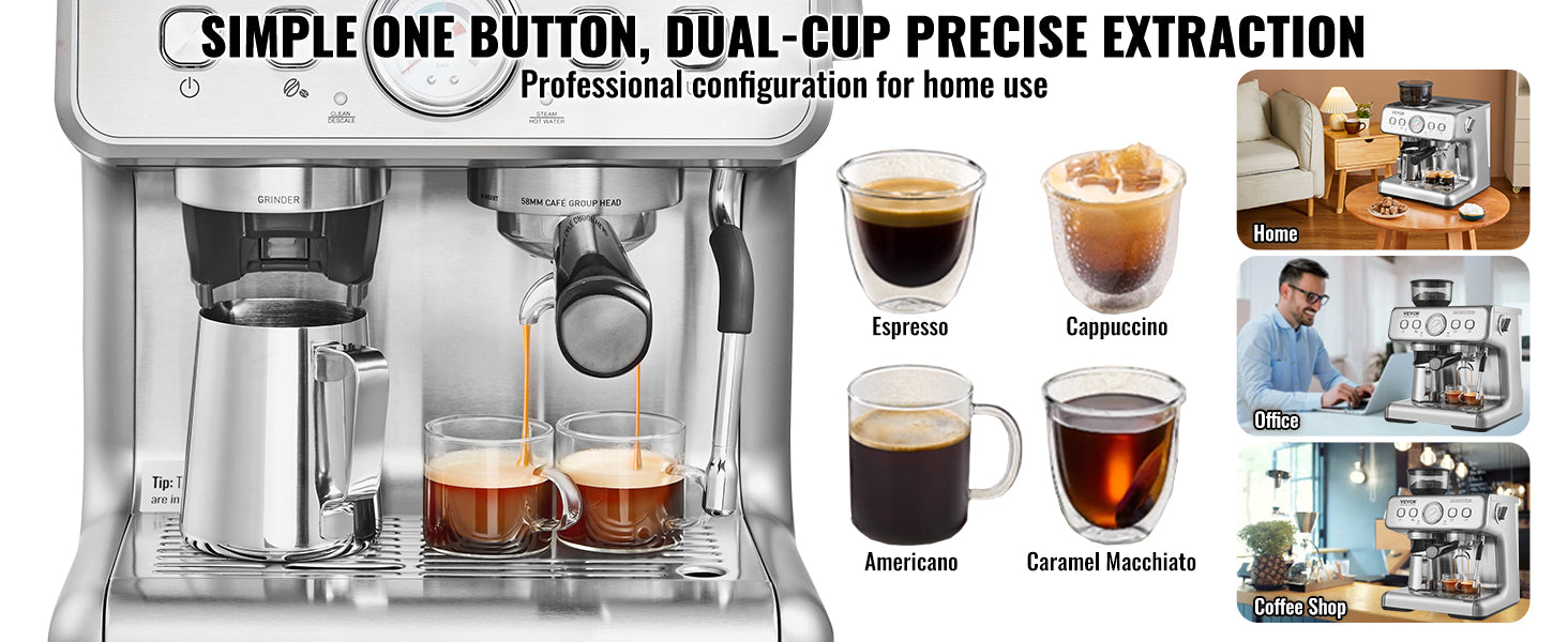 Macchina da caffè espresso 15 Bar con macinacaffè integrato e schiumalatte