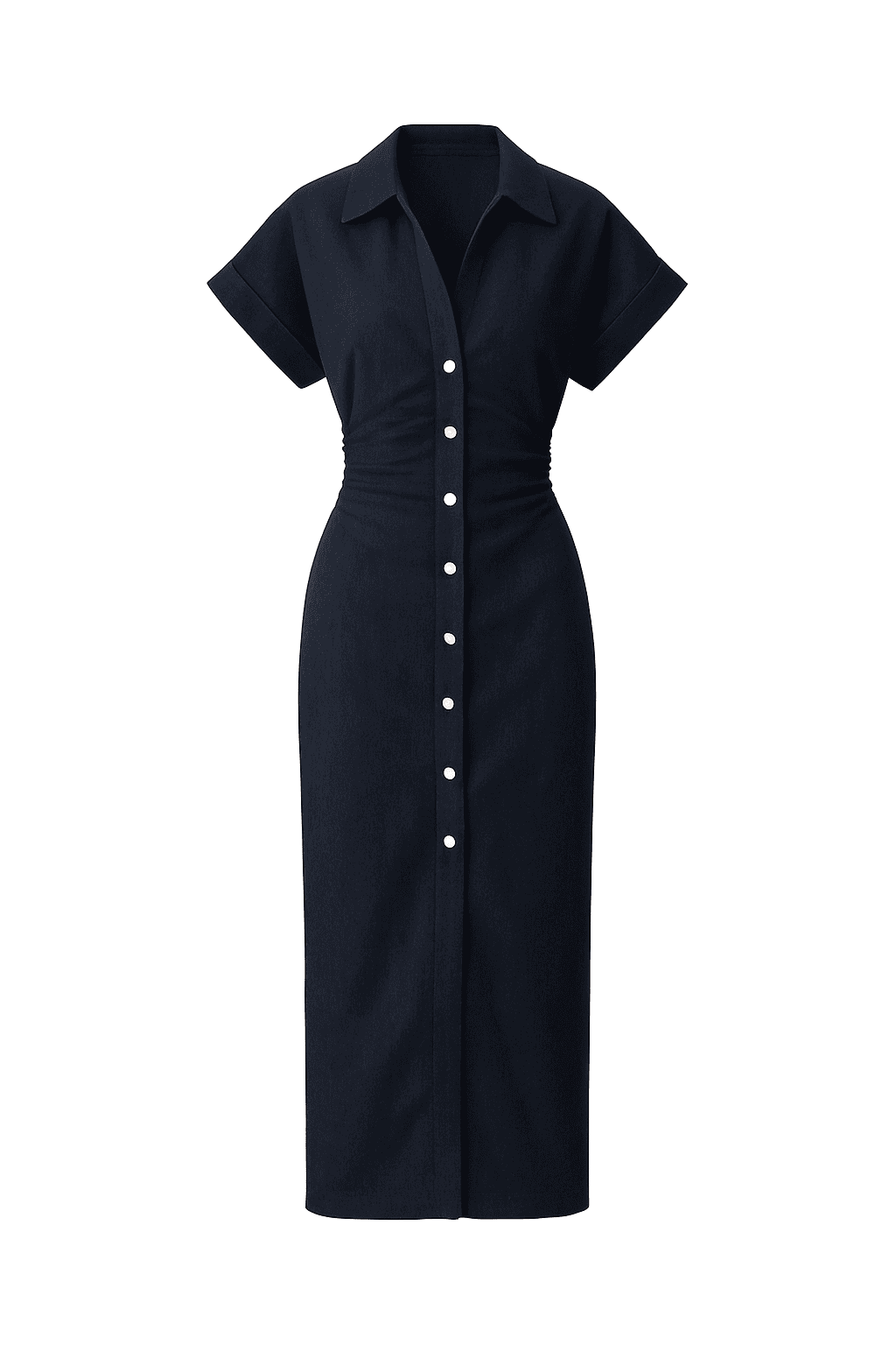 ETJ 2025 Spring Denim Dress with Lapel Collar and Midi Length-Navy Blue / L