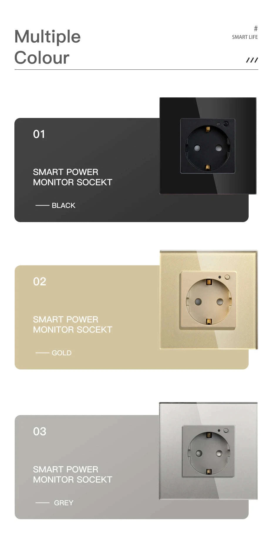 EU 16A Wall Power Socket with Glass Panel (110–250V)-Black 2Monitor Stock / EU / China Mainland