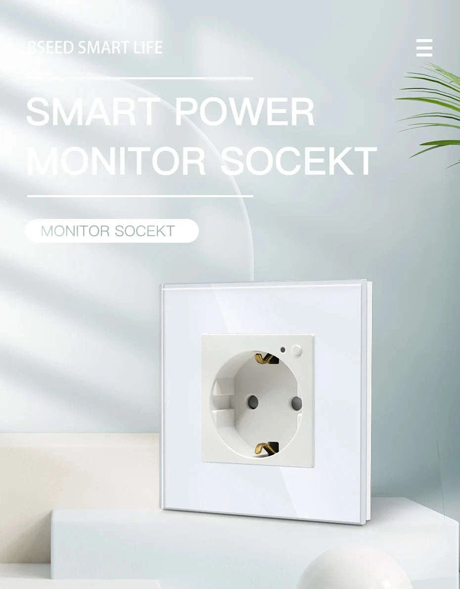 EU 16A Wall Power Socket with Glass Panel (110–250V)-Black 2Monitor Stock / EU / China Mainland