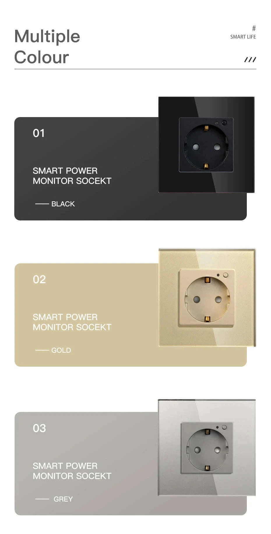 EU 16A Wall Power Socket with Glass Panel (110–250V)-Black 2Monitor Stock / EU / China Mainland