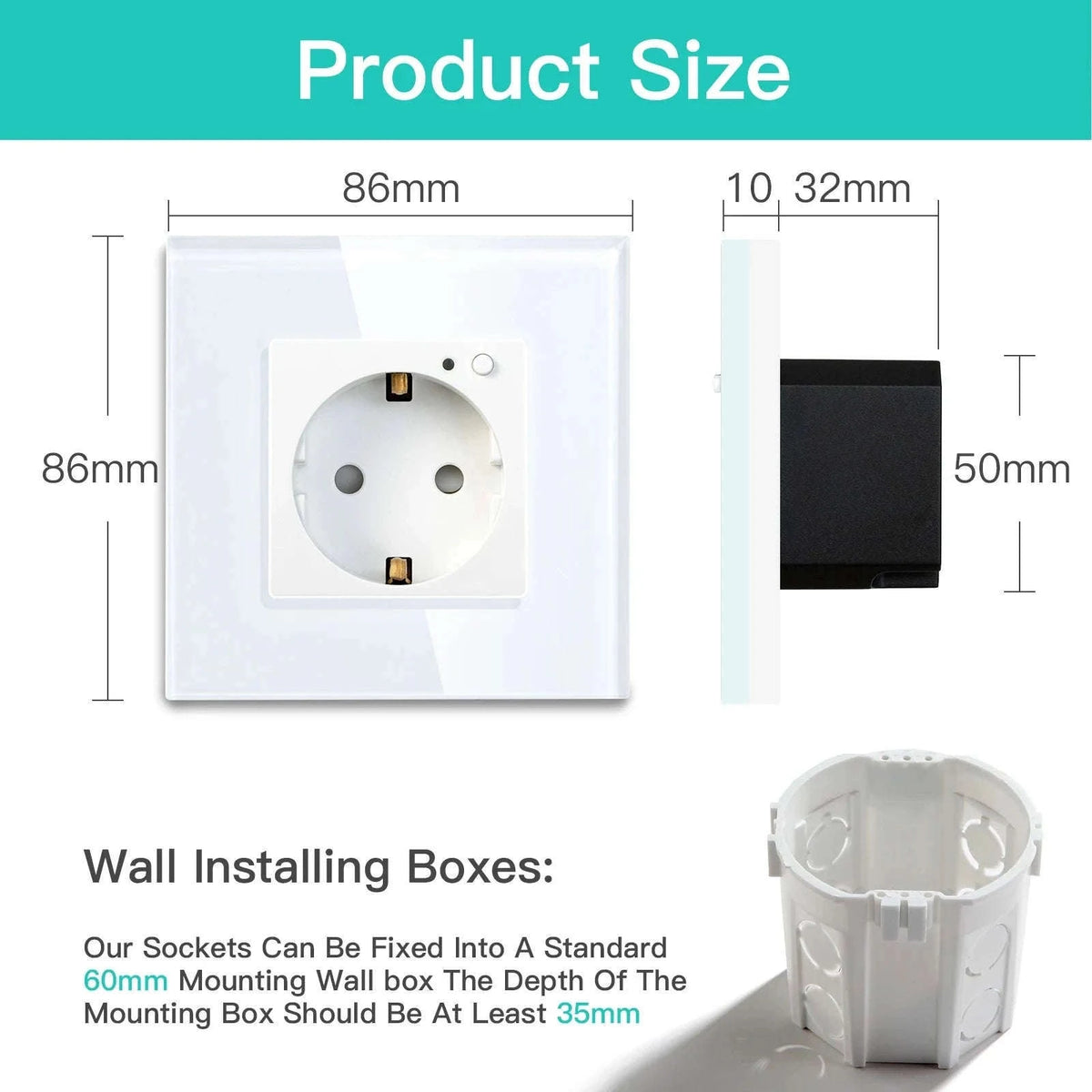 EU 16A Wall Power Socket with Glass Panel (110–250V)-Black 2Monitor Stock / EU / China Mainland