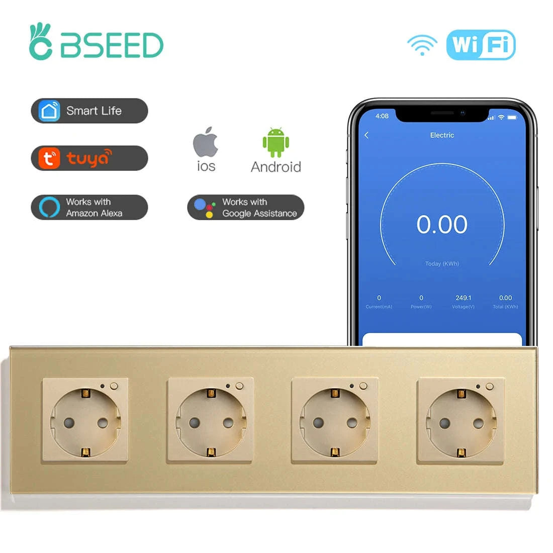 EU 16A Wall Power Socket with Glass Panel (110–250V)-Black 2Monitor Stock / EU / China Mainland