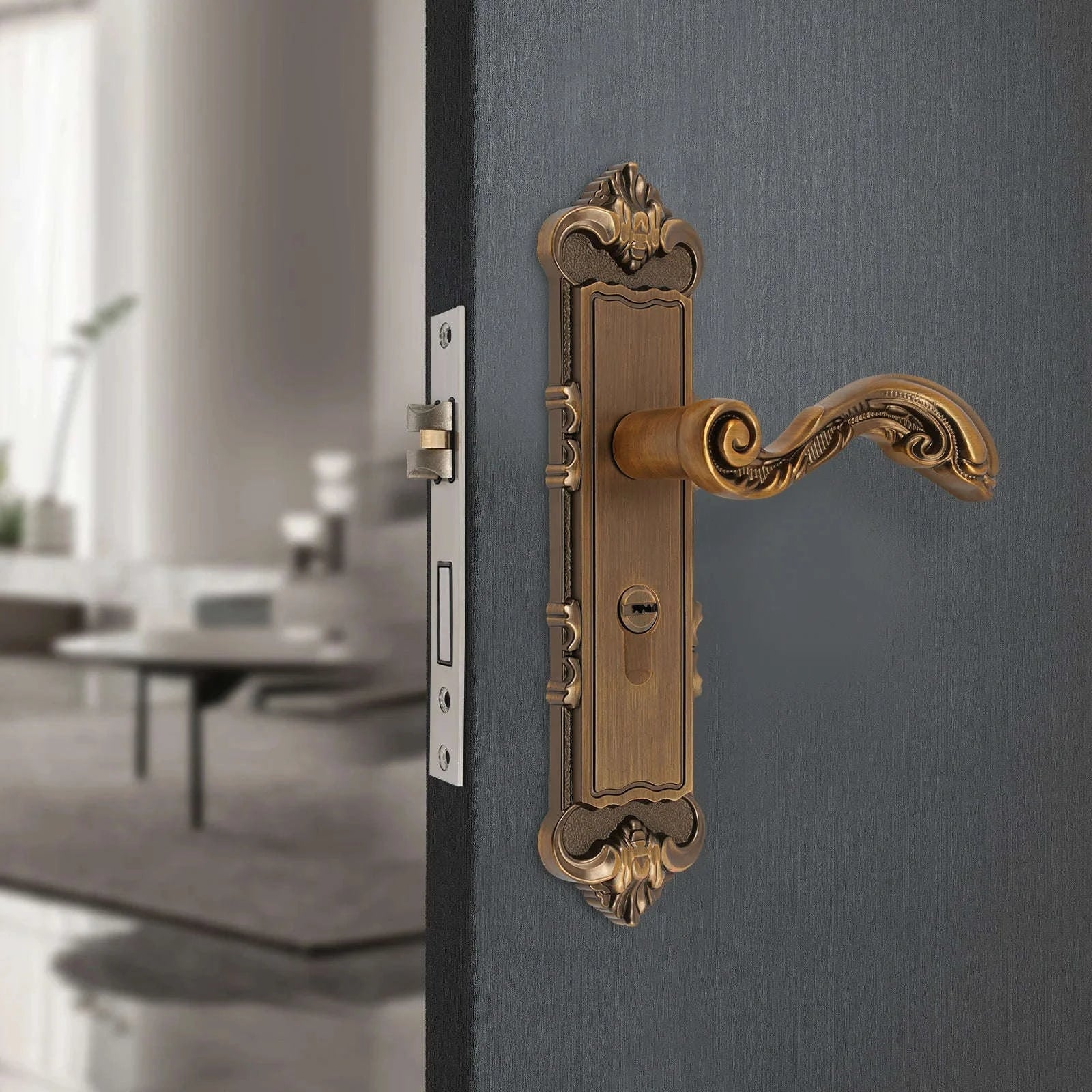 European Style Door Handle Lock with Keys Secure Privacy Lock Set-Yellow / United States