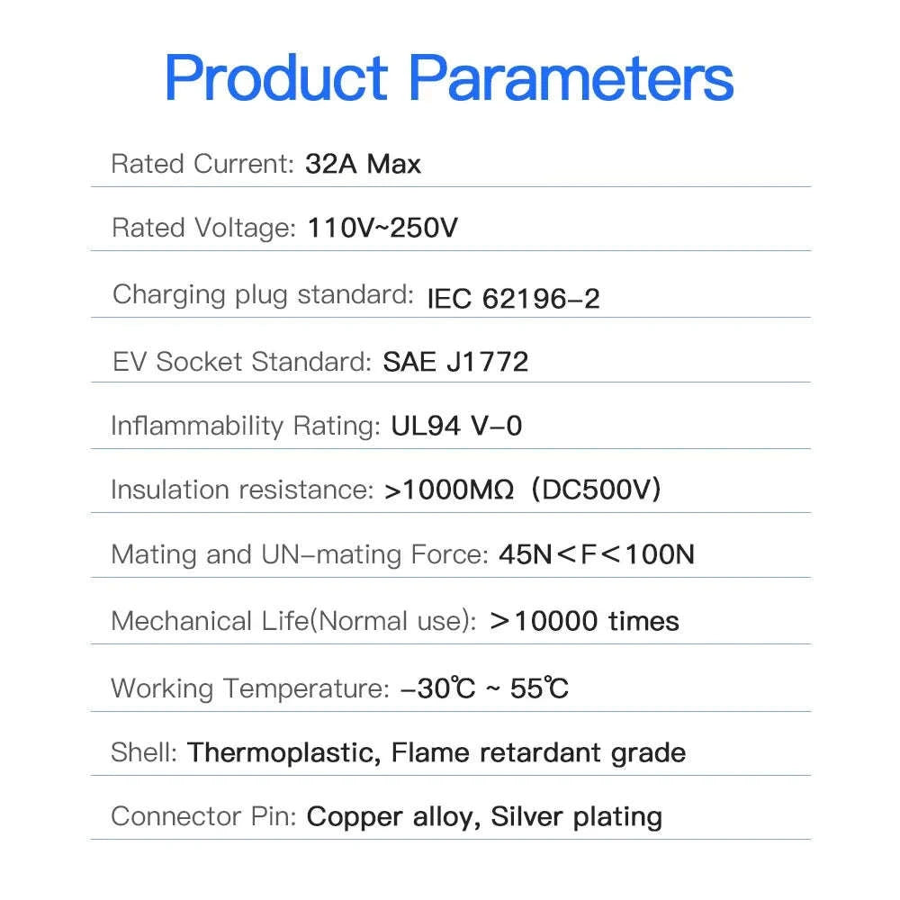EV Charging Adapter Type 2 to Type 1 J1772 Converter-7.2kW Tyoe2 to Type1 / france