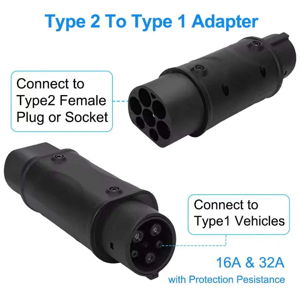 EV Charging Adapter Type 2 to Type 1 J1772 Converter-7.2kW Tyoe2 to Type1 / france
