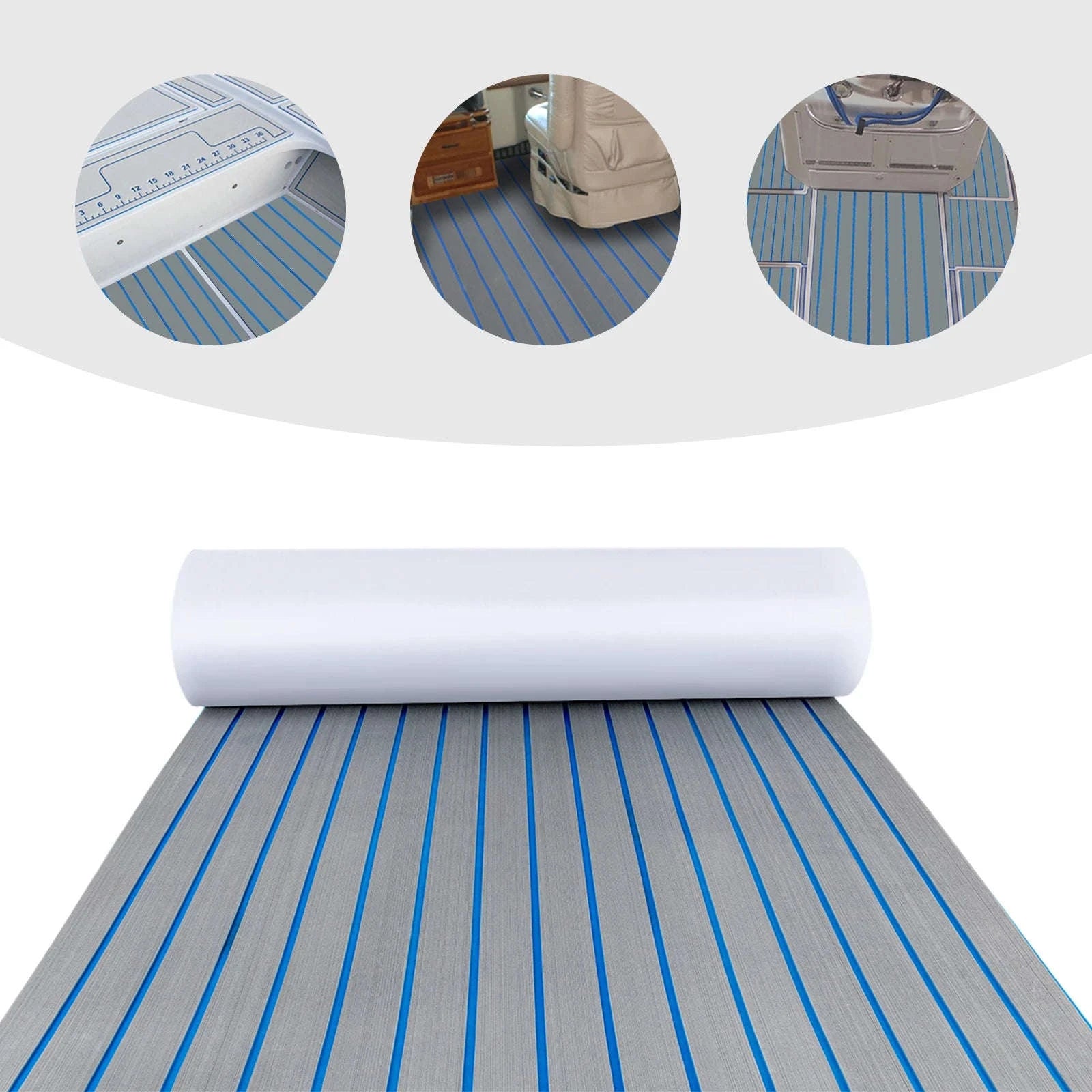 EVA Foam Faux Teak Boat Flooring Mat 240 x 90 cm-Blue / United States