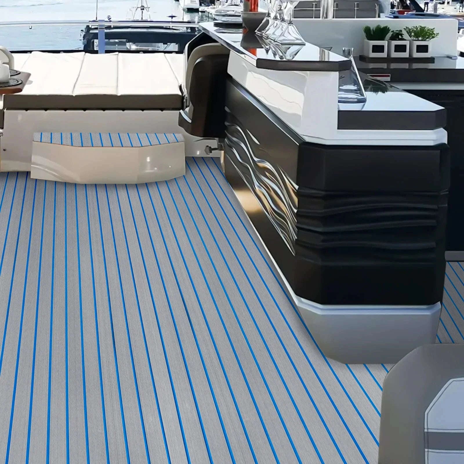 EVA Foam Faux Teak Boat Flooring Mat 240 x 90 cm-Blue / United States