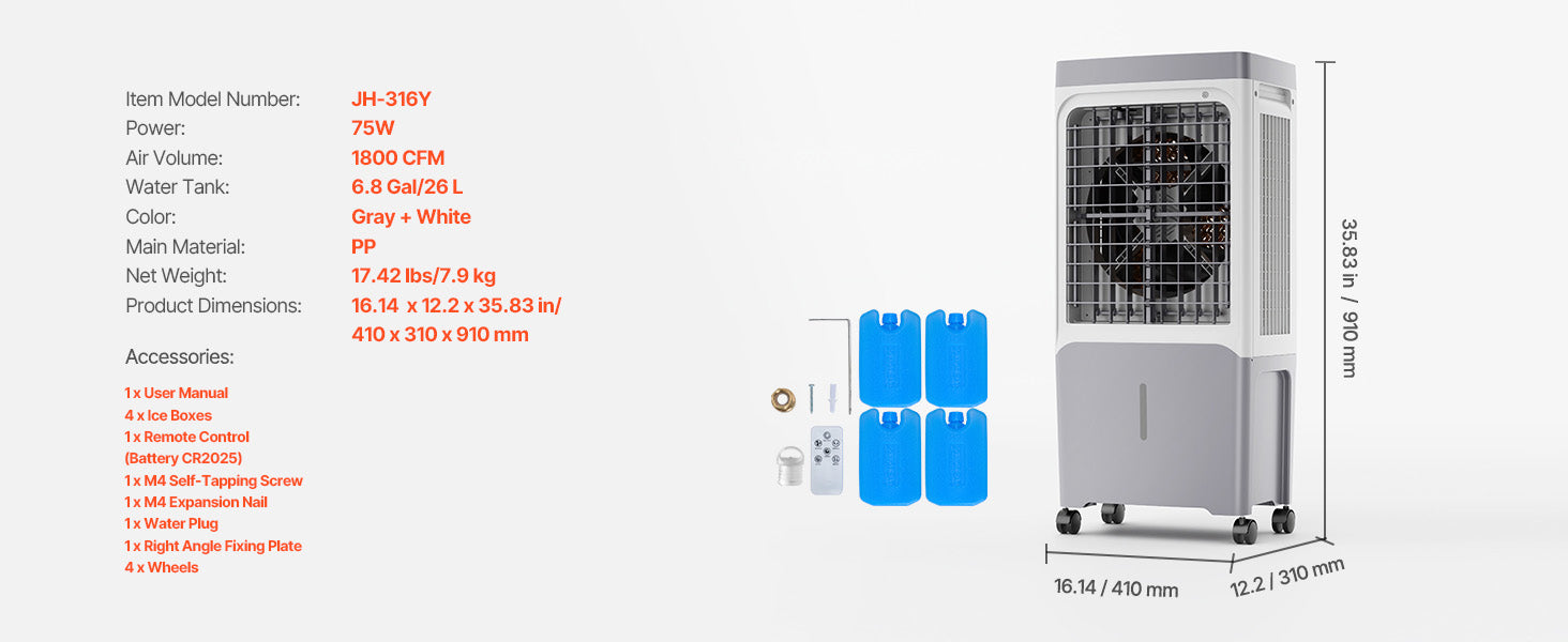 Evaporative Air Cooler 3100 CFM with 9 Gal Tank, Remote & Timer