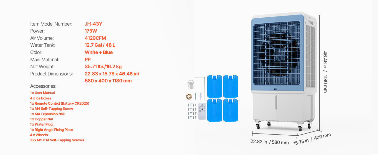 Evaporative Air Cooler 3100 CFM with 9 Gal Tank, Remote & Timer