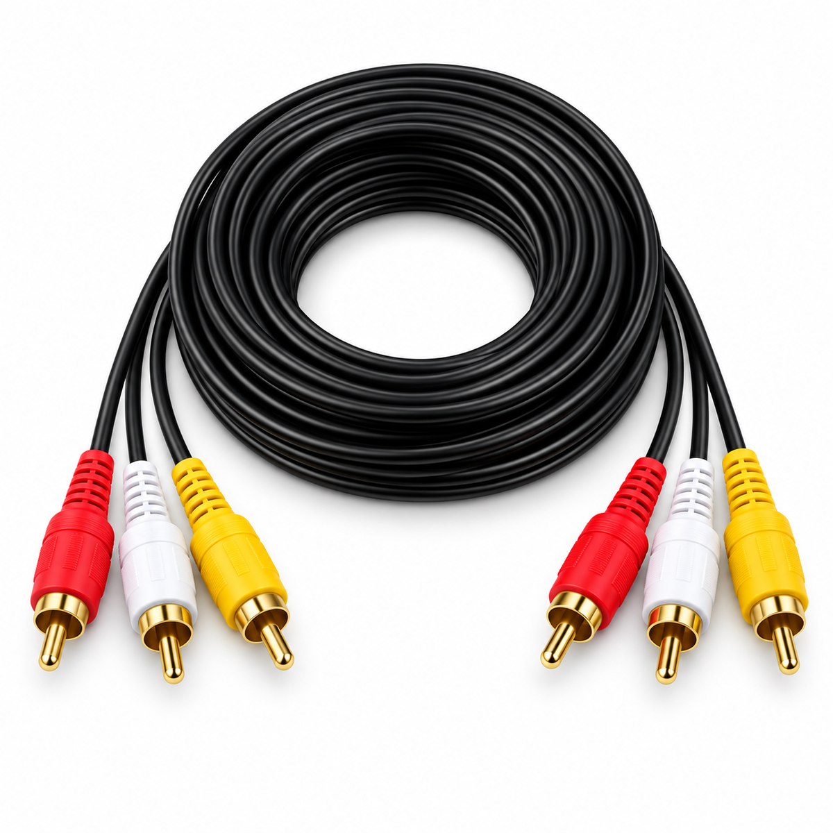 Black three RCA male-to-male cable on white