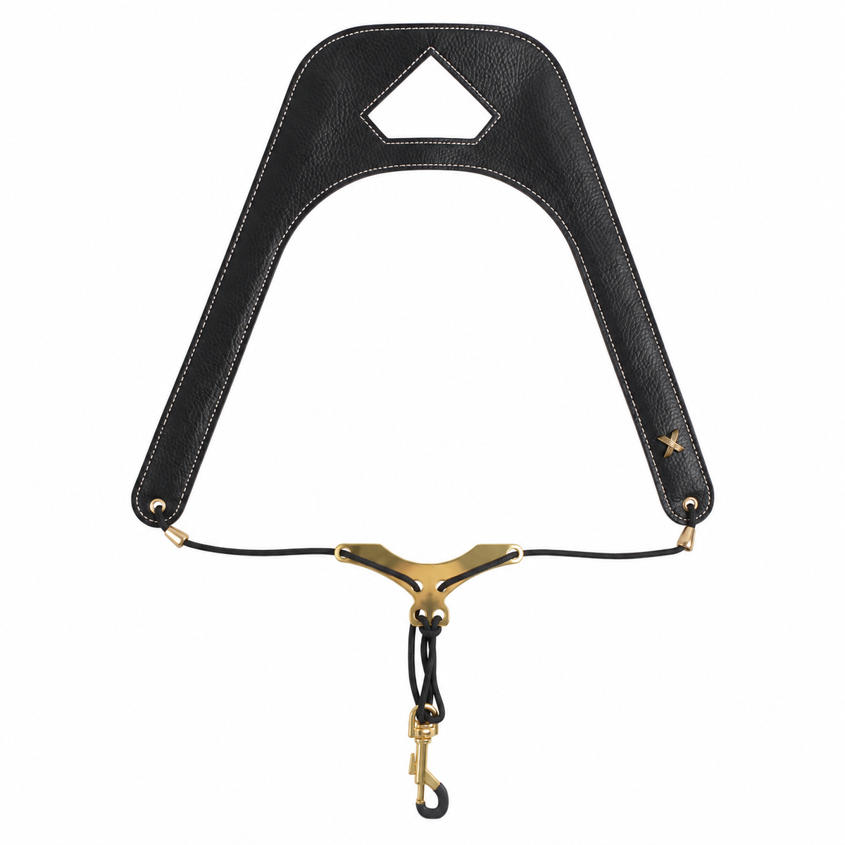 Black double-shoulder saxophone strap without lettering on white background