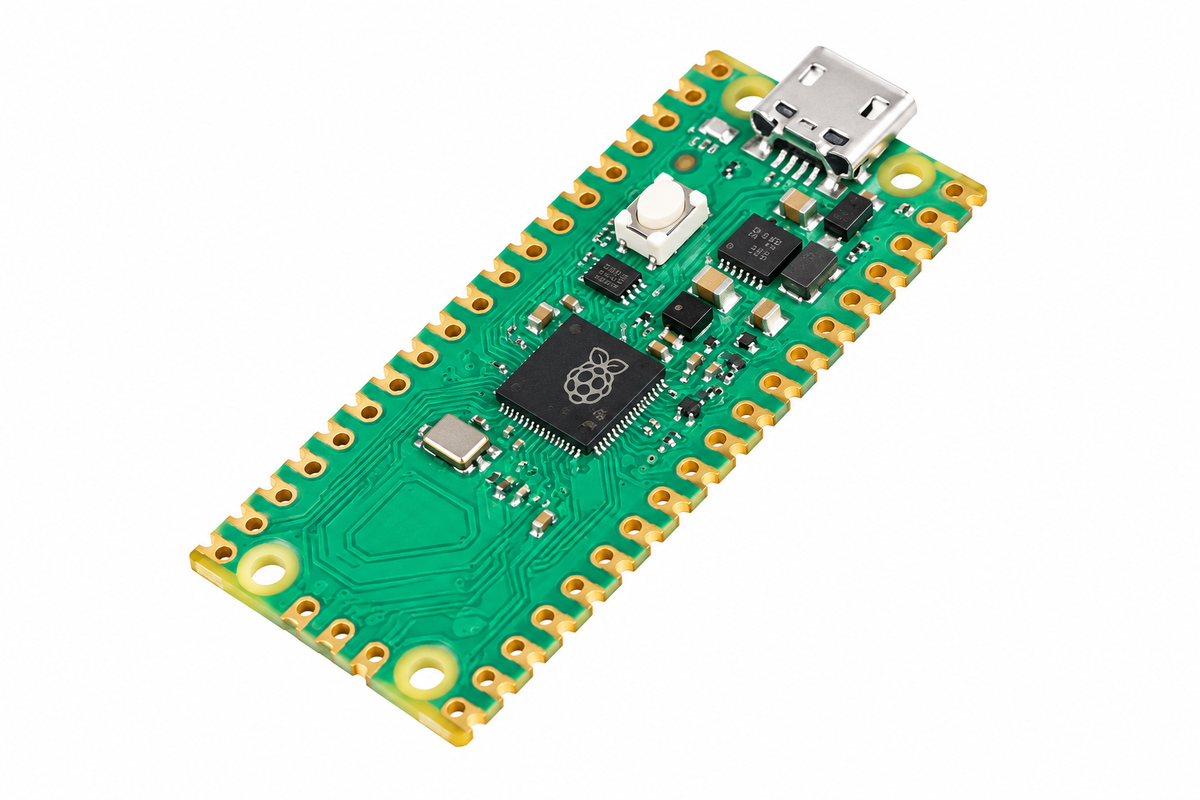 Raspberry Pi Pico 2 development board on a white background