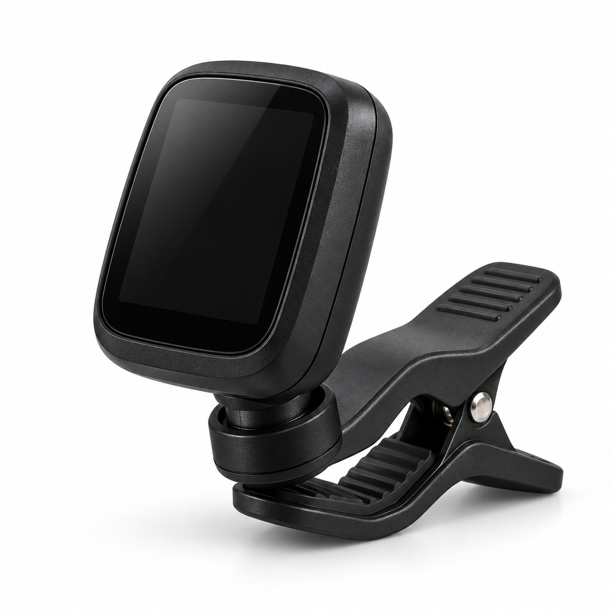 Unbranded rechargeable clip-on guitar tuner on white background