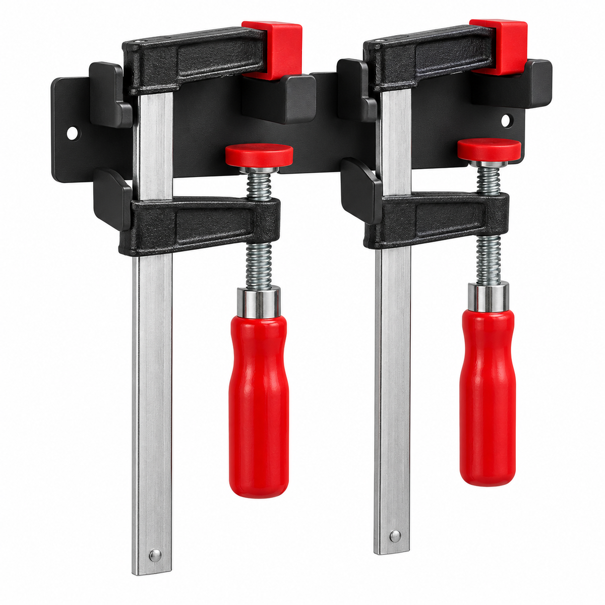 Wall-mounted F-style clamp holder on white background