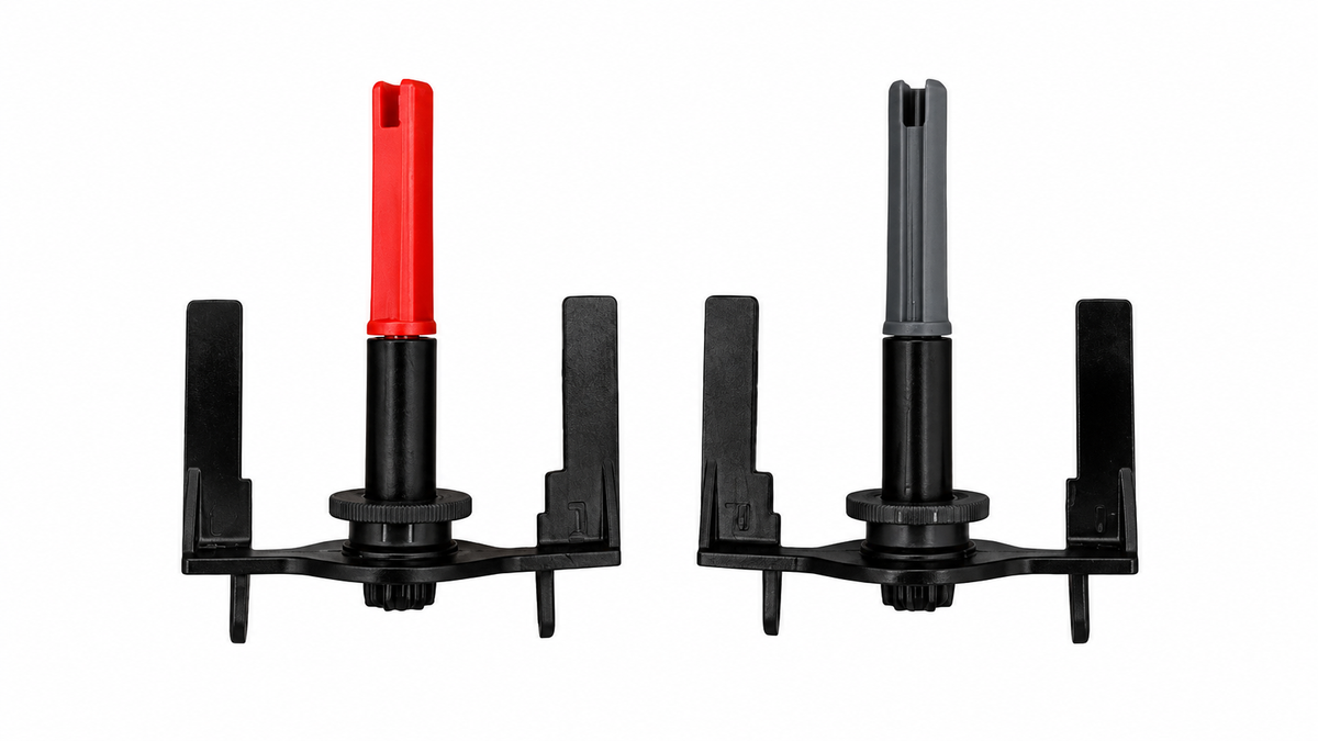 Pair of black split brush holder replacement brackets on white background
