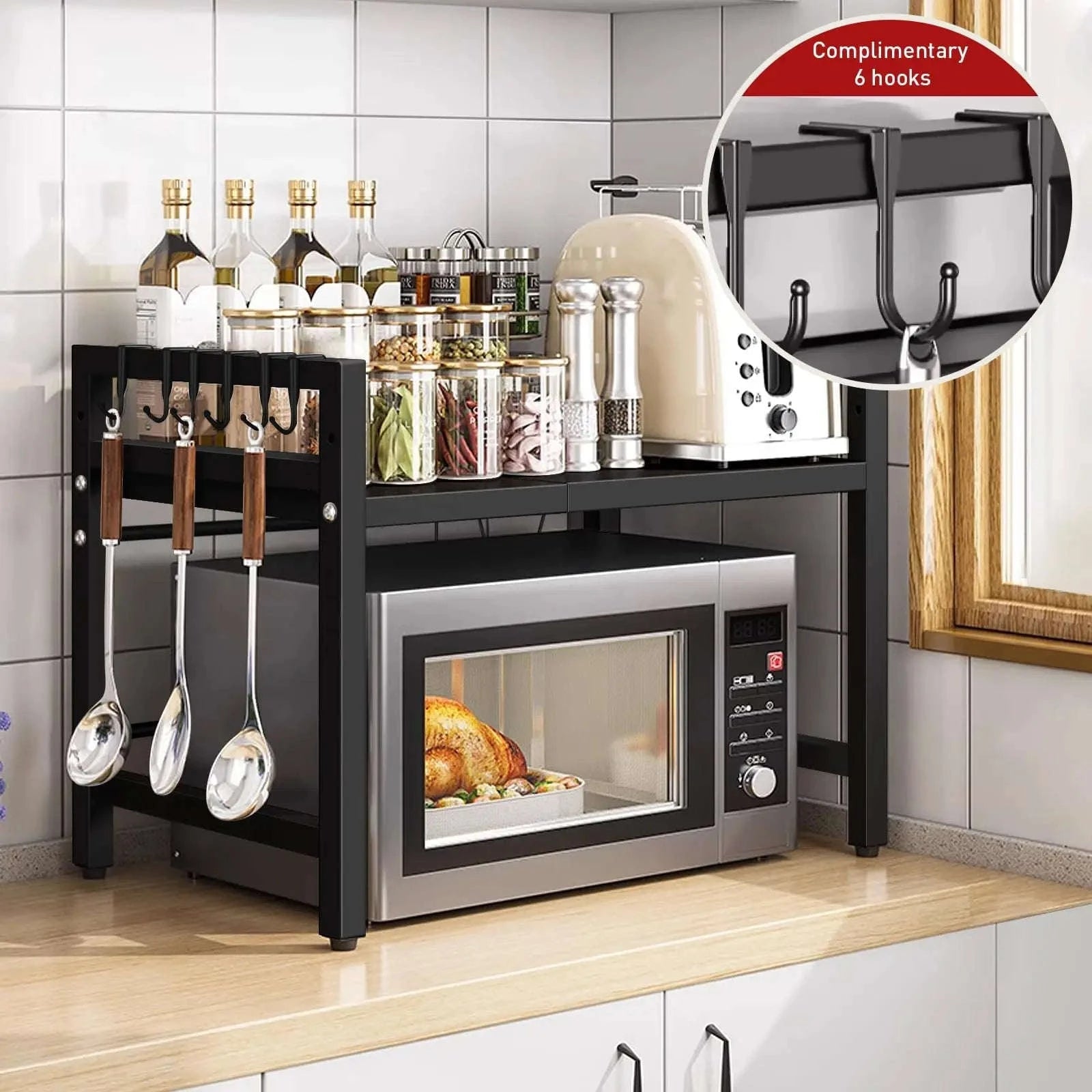 Expandable 42–64cm Microwave Shelf Organizer-black / spain