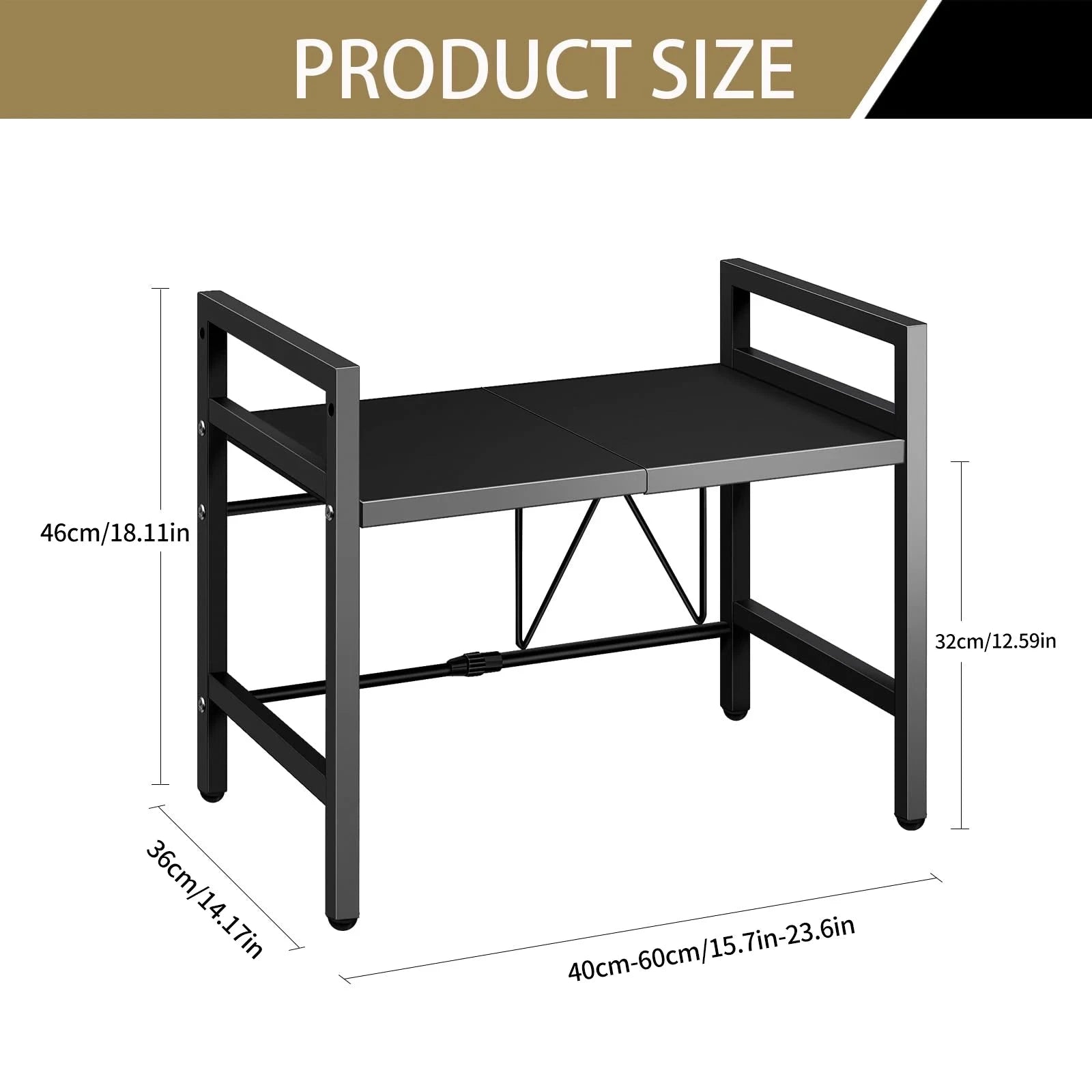 Expandable 42–64cm Microwave Shelf Organizer-black / spain
