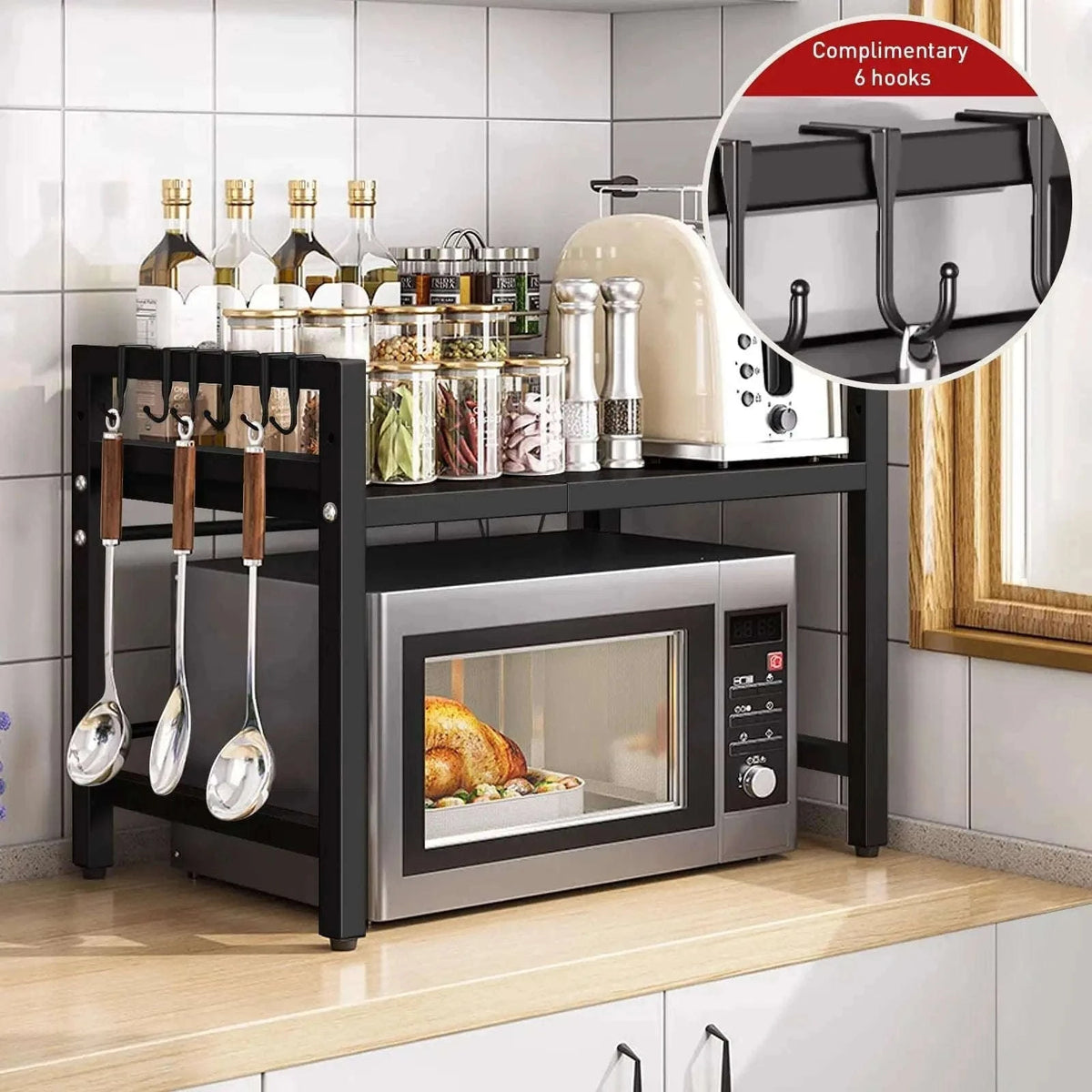 Expandable 42–64cm Microwave Shelf Organizer for Tidy Countertops-black / spain