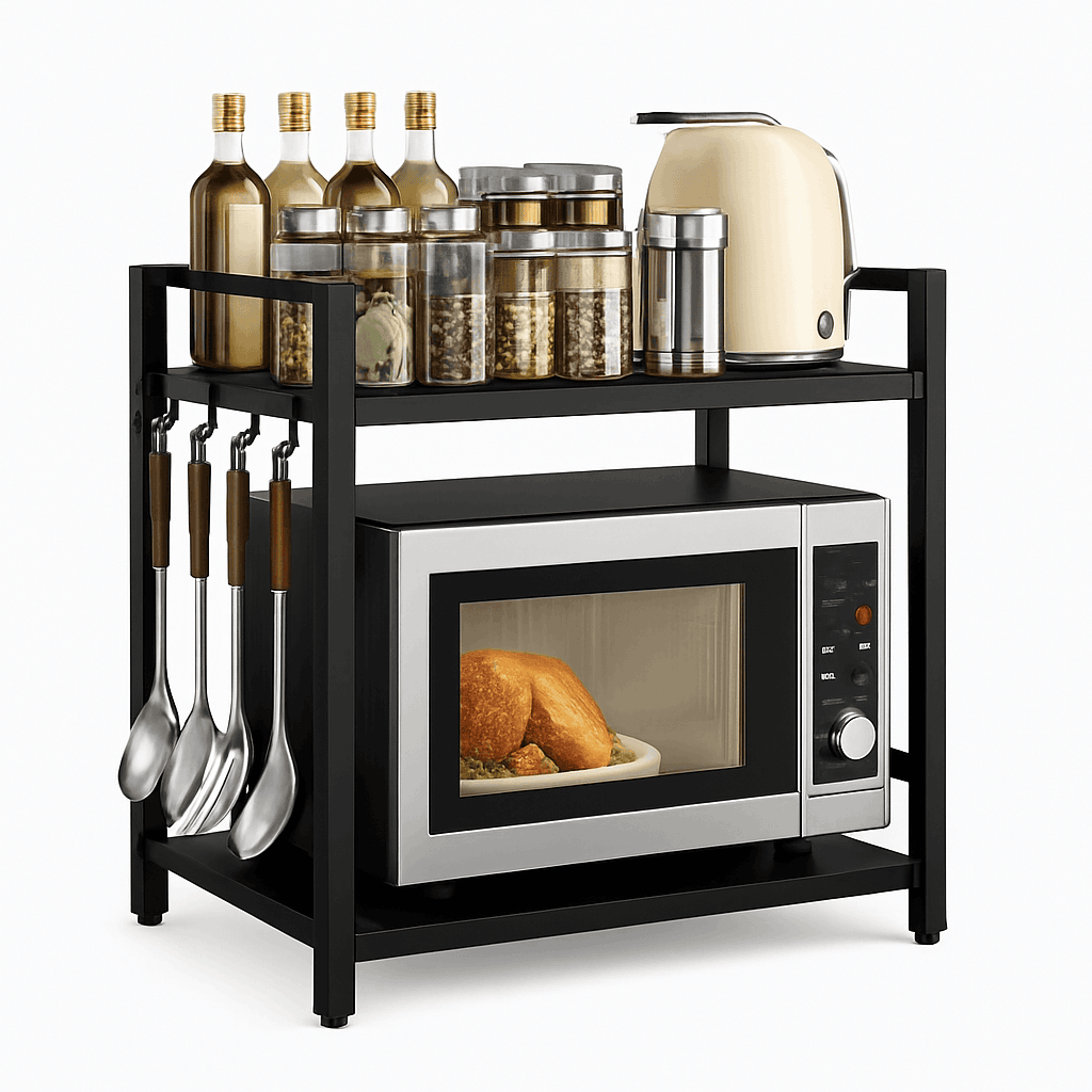 Expandable 42–64cm Microwave Shelf Organizer for Tidy Countertops-black / spain