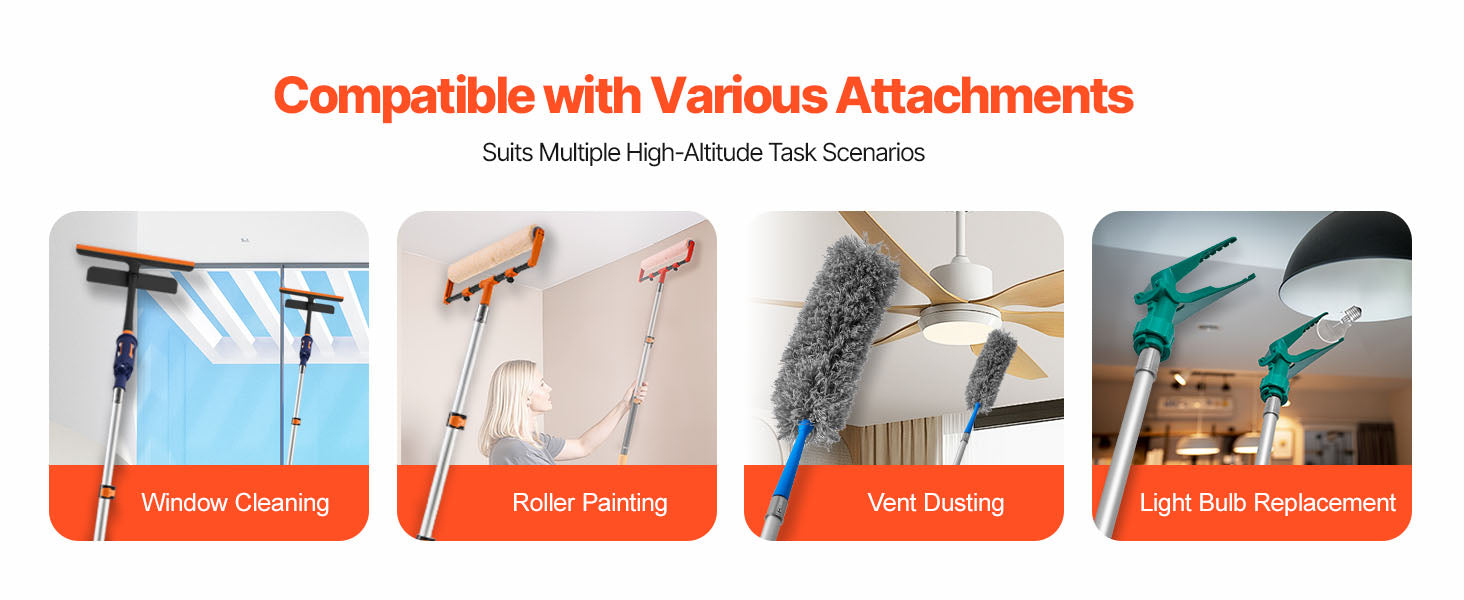 SucceBuy Telescopic Extension Pole Multi-Purpose Extendable Pole Sturdy Aluminum Alloy Paint Pole Extension Reach Roller Stick