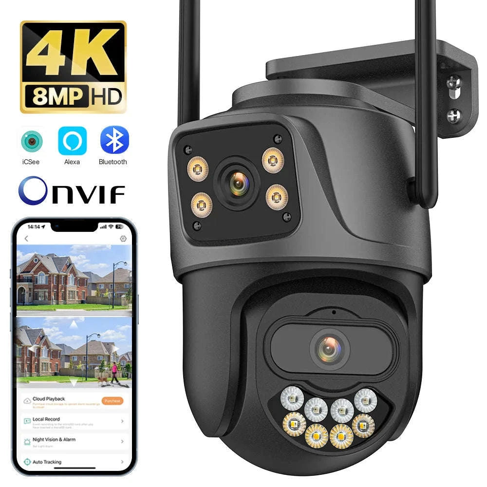 External WiFi PTZ Camera with Dual Lens 4K 8MP Outdoor Security-8MP Add 128G / EU Plug