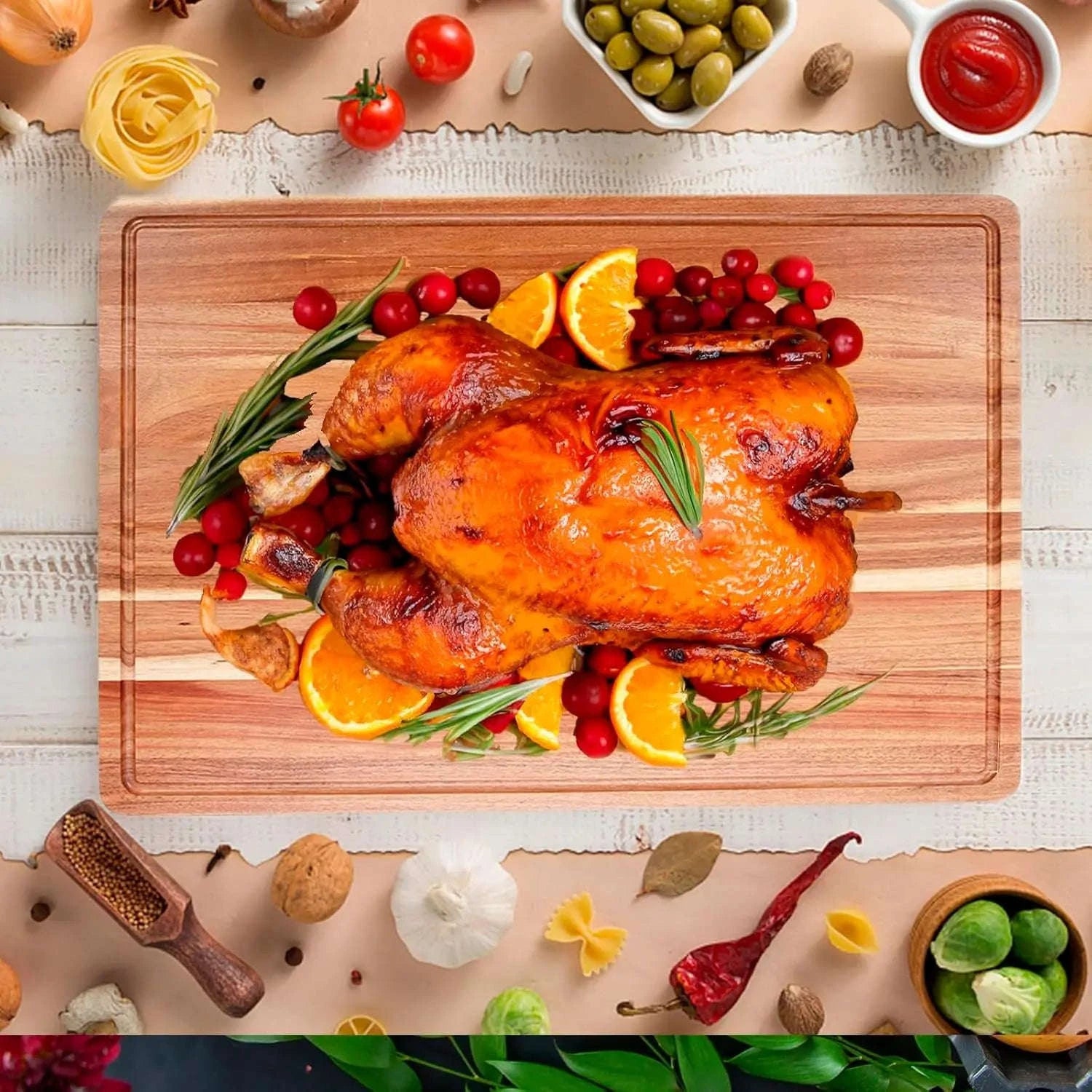 Extra Large Wood Cutting Board with Juice Groove and Handle-United States