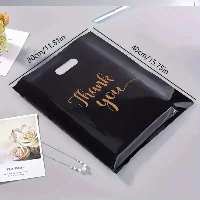 Extra Thick Reusable Plastic Thank You Bags – 20 Pack-Black 30x20cm / 40x30x0.1cm