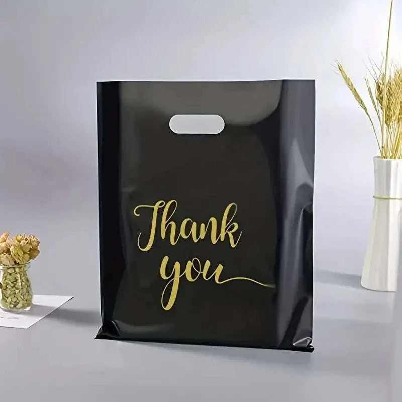 Extra Thick Reusable Plastic Thank You Bags – 20 Pack-Black 30x20cm / 40x30x0.1cm