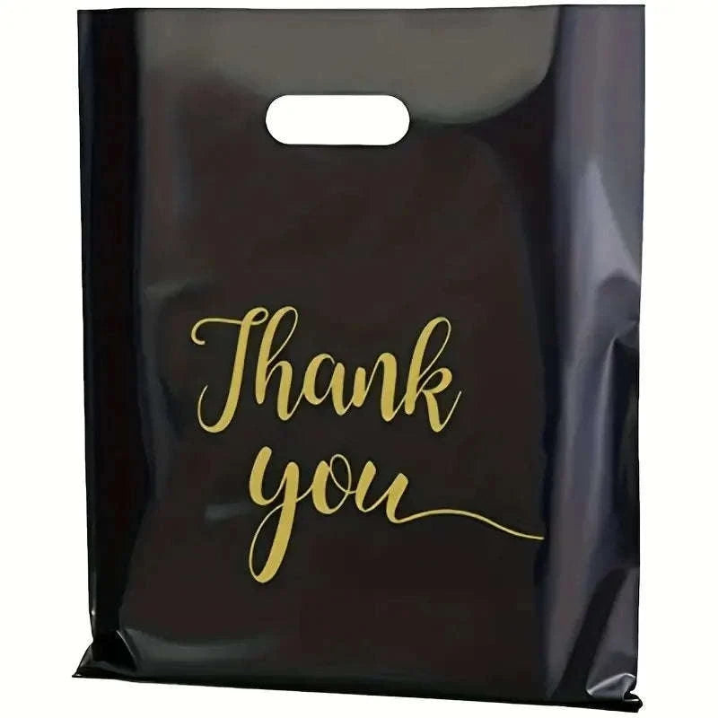 Extra Thick Reusable Plastic Thank You Bags – 20 Pack-Black 30x20cm / 40x30x0.1cm