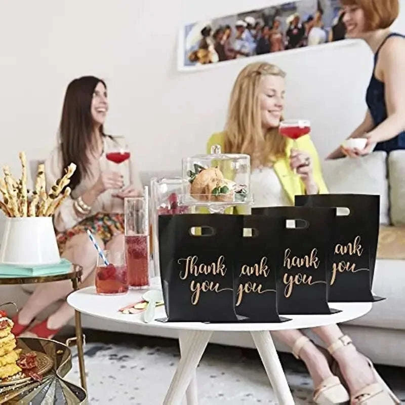 Extra Thick Reusable Plastic Thank You Bags – 20 Pack-Black 30x20cm / 40x30x0.1cm