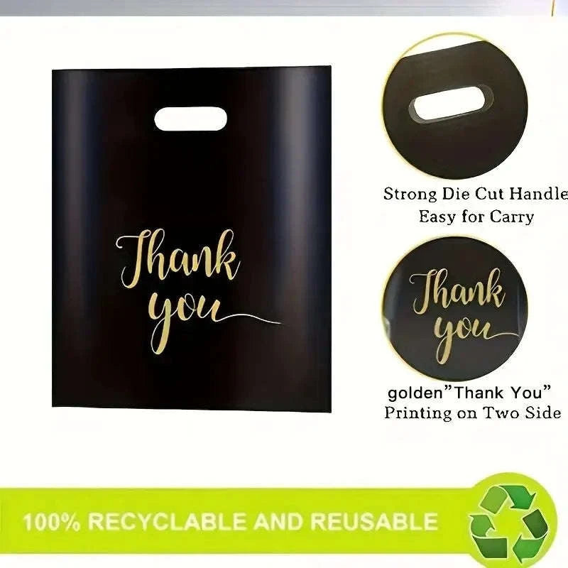 Extra Thick Reusable Plastic Thank You Bags – 20 Pack-Black 30x20cm / 40x30x0.1cm