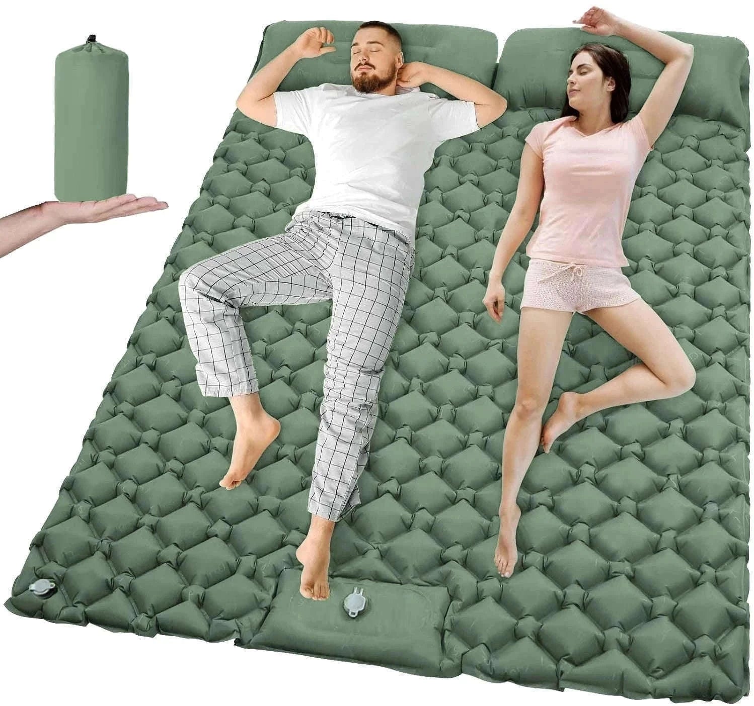 Extra Wide Inflatable Sleeping Pad for Camping Travel-T2312Army green