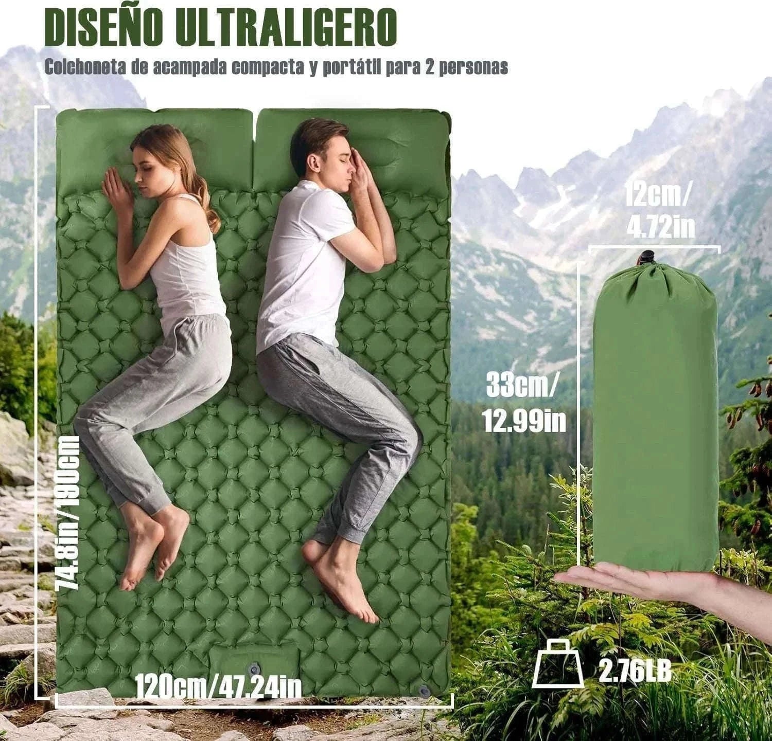 Extra Wide Inflatable Sleeping Pad for Camping Travel-T2312Army green