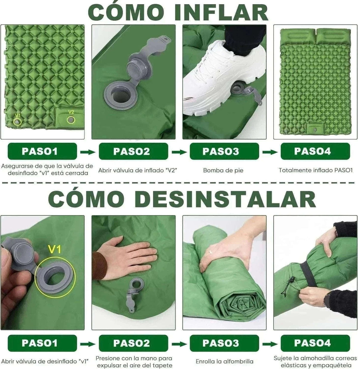 Extra Wide Inflatable Sleeping Pad for Camping Travel-T2312Army green