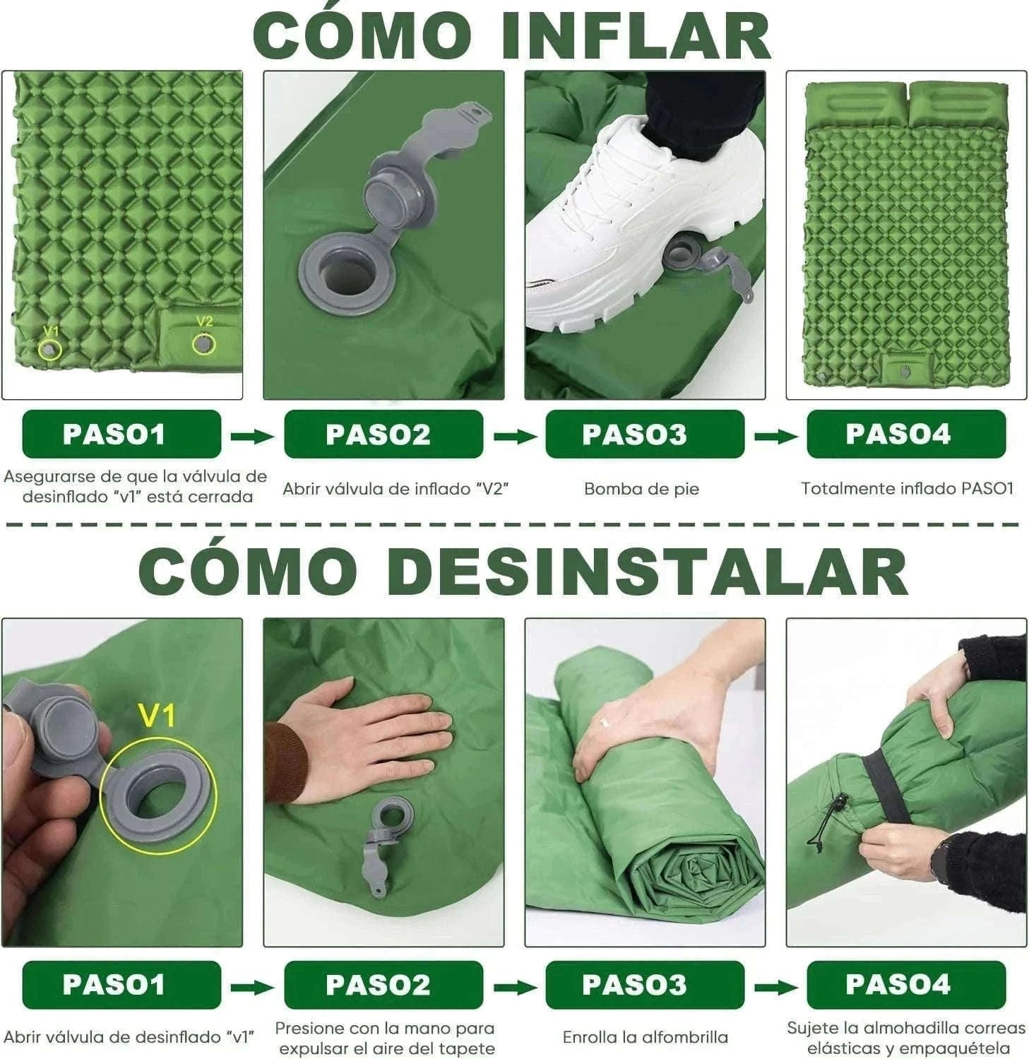 Extra Wide Inflatable Sleeping Pad for Camping Travel-T2312Army green