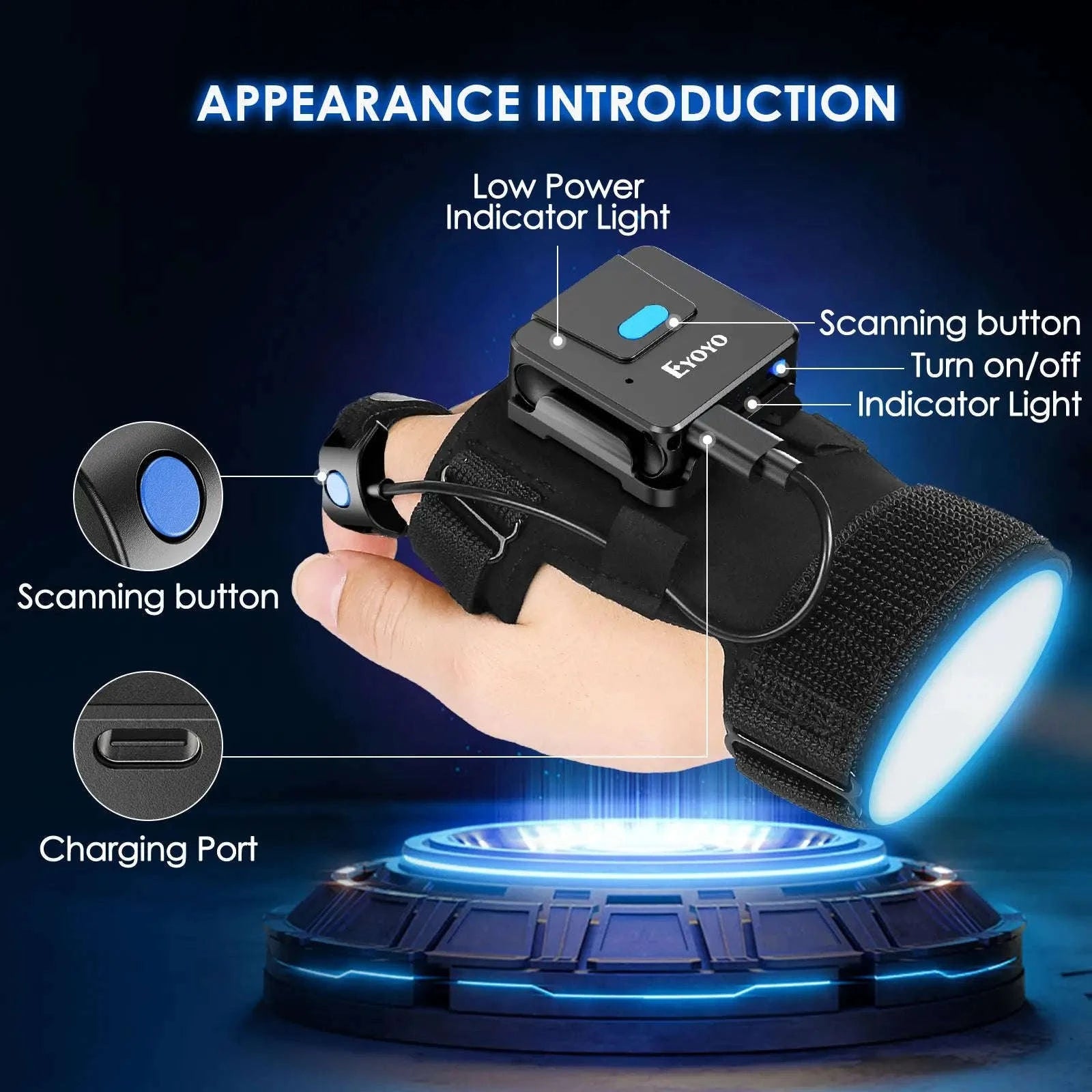 Eyoyo Wearable 2D Bluetooth Barcode Scanner Glove-Default Title