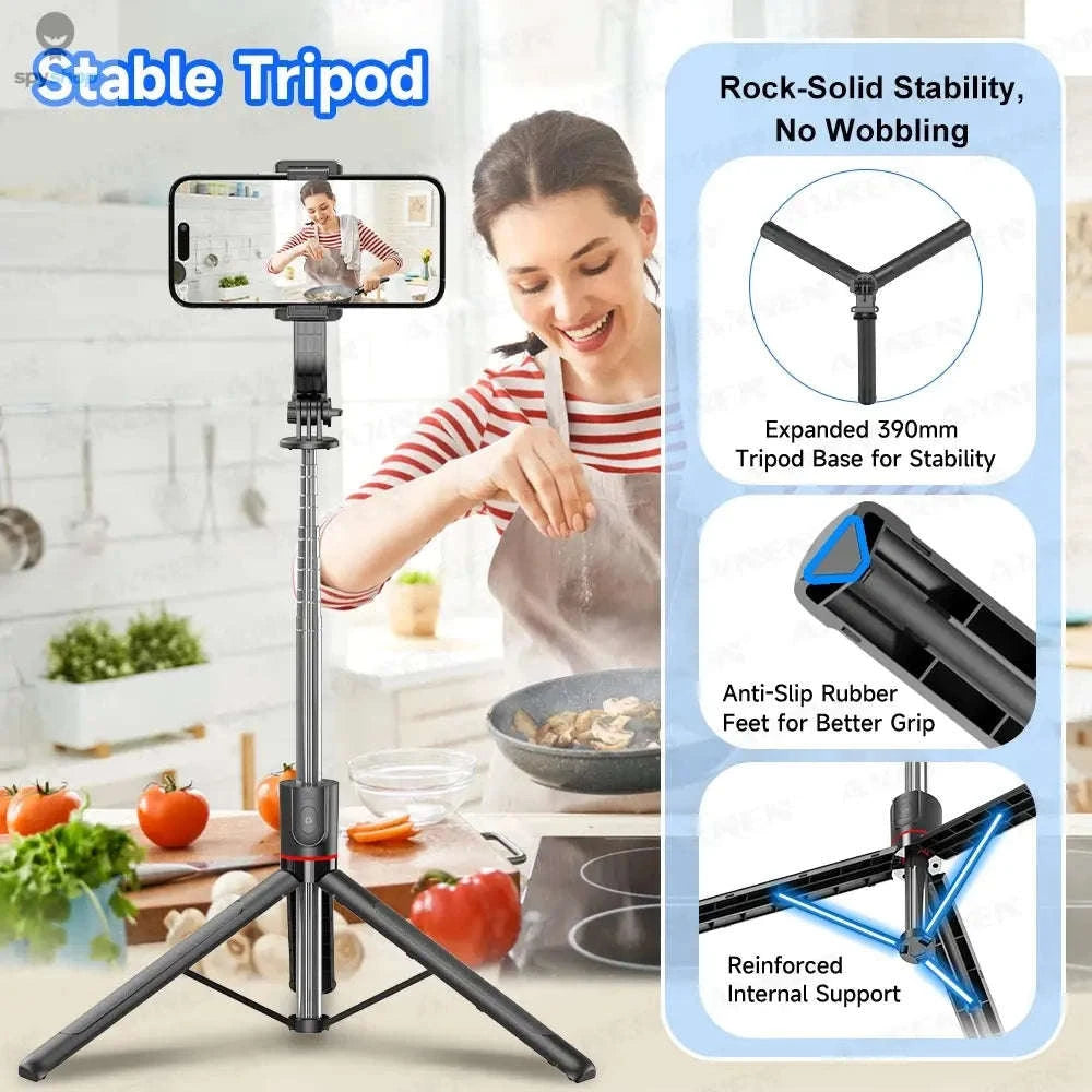 F15 Selfie Stick Tripod with Bluetooth Remote-With 1 Light