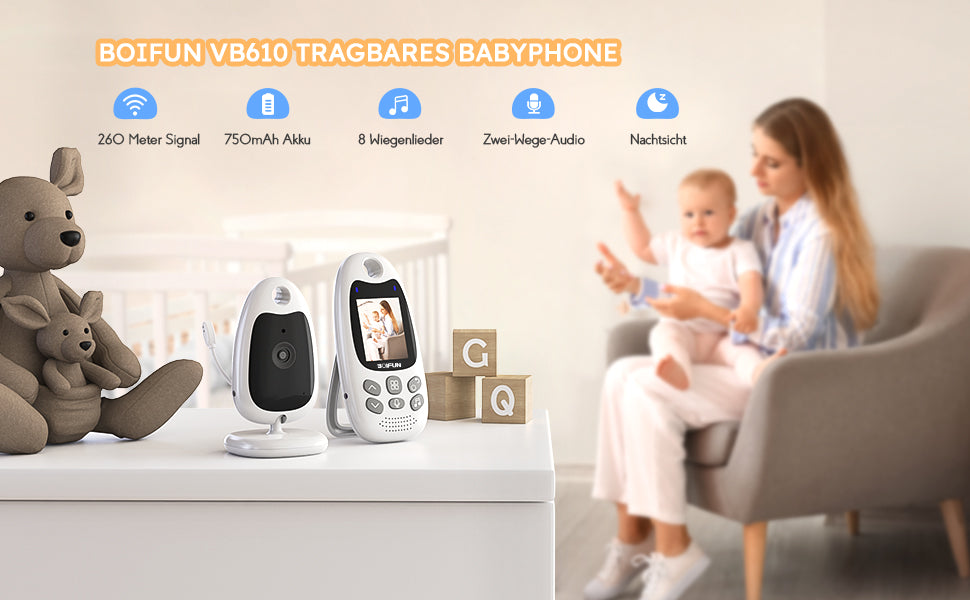 BOIFUN Baby Monitor with Camera, VOX, Night Vision, 2.4 GHz