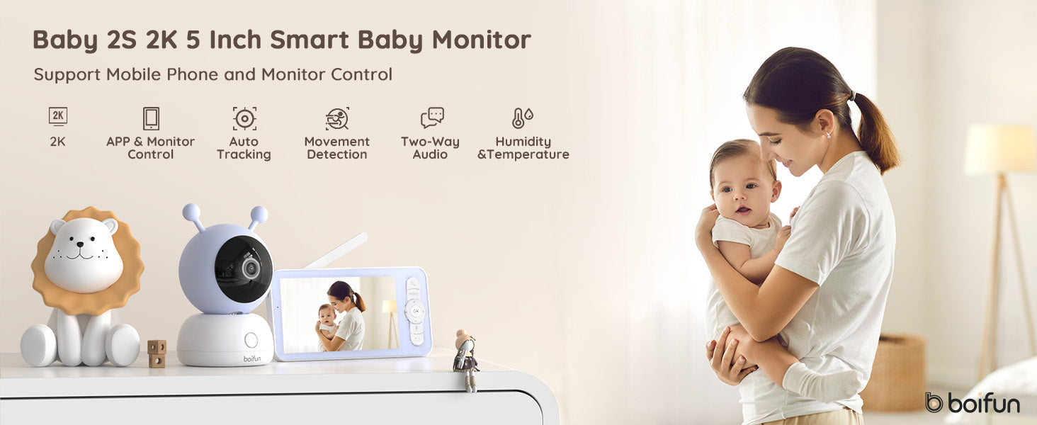 BOIFUN 2K WiFi Baby Monitor with 5'' Screen, 2-Way Talk