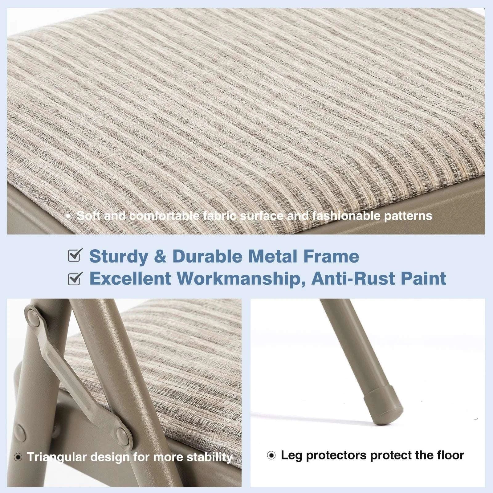 Fabric Folding Office Chairs Set of 2 with Padded Cushion and Steel Frame-Khaki / United States