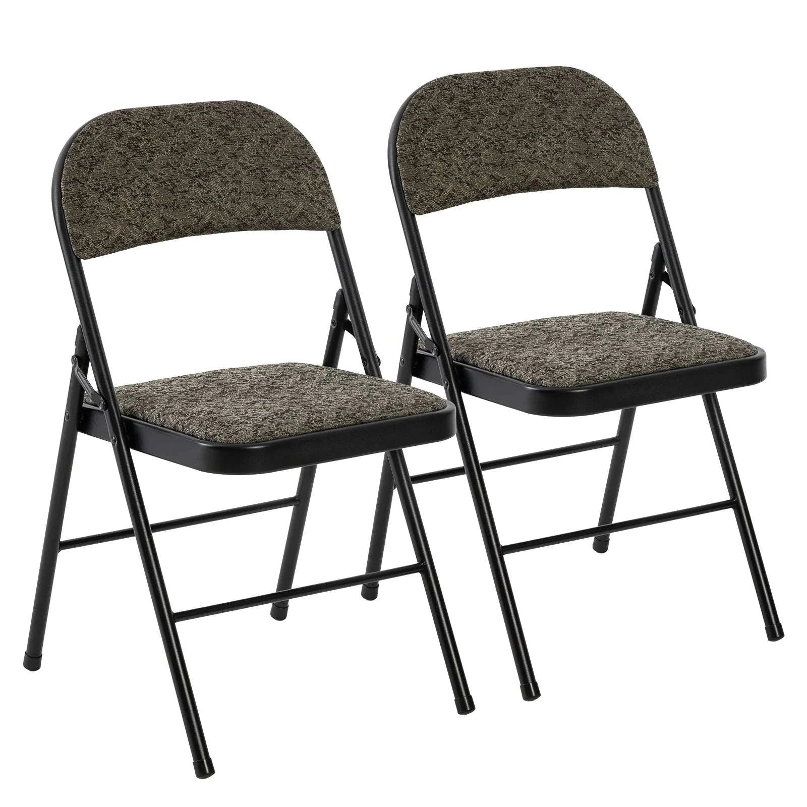 Fabric Folding Office Chairs Set of 2 with Padded Cushion and Steel Frame-Khaki / United States