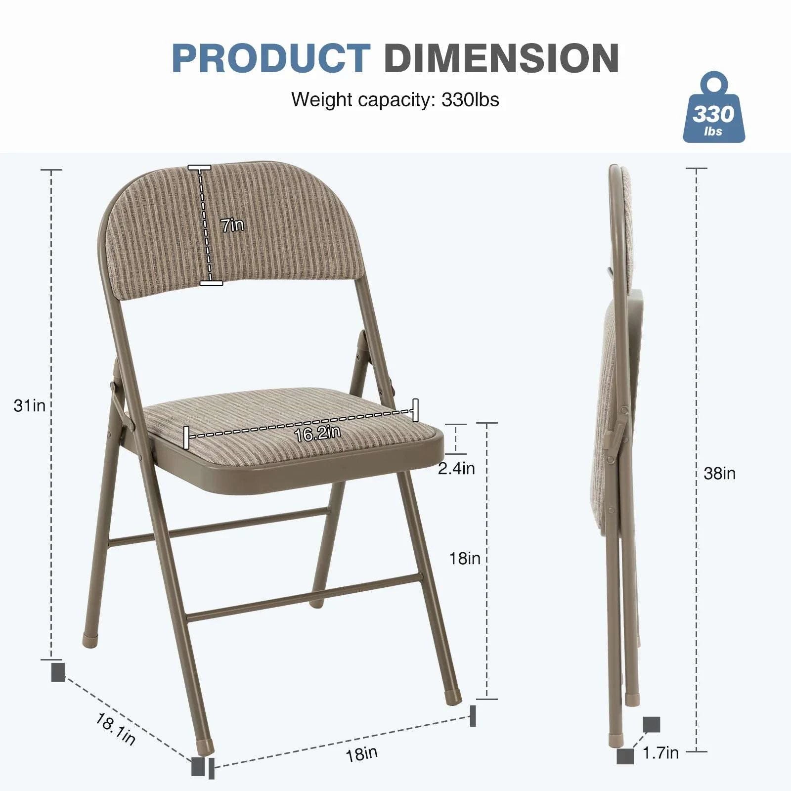 Fabric Folding Office Chairs Set of 2 with Padded Cushion and Steel Frame-Khaki / United States