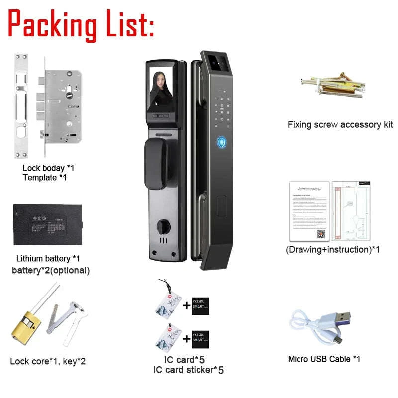 Face Recognition Digital Door Lock with Camera, Fingerprint & Keyless Entry-D14P 30280 S-C D-H / United States / Wishome app version