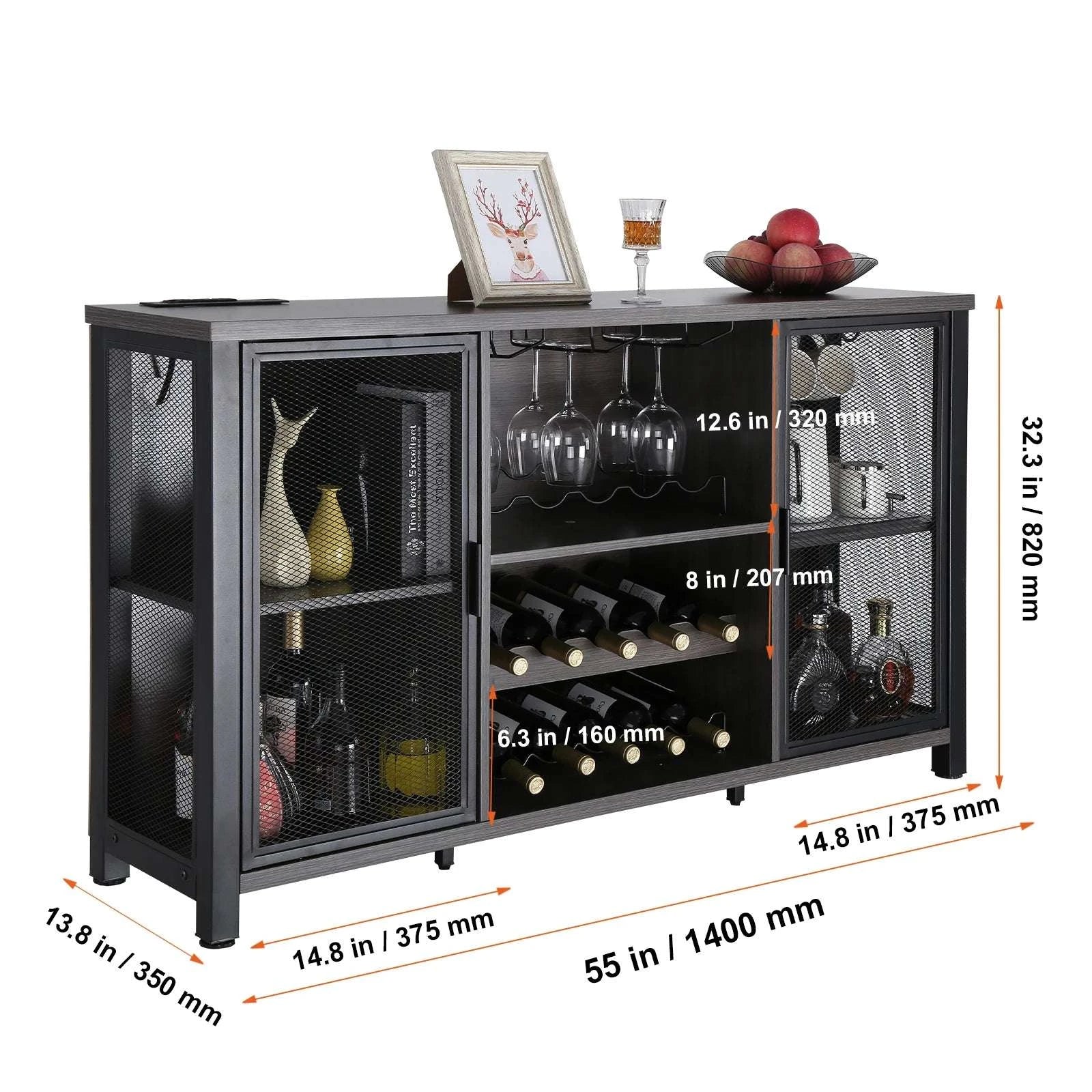 Farmhouse Wine Bar Cabinet with Glass Rack, 13 Bottle Storage-39.4x34x15.7inch / spain