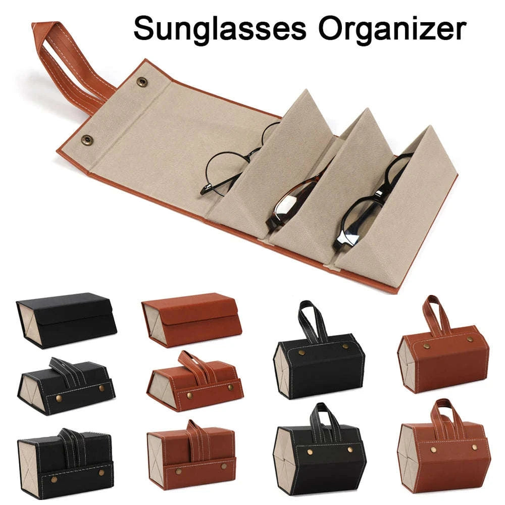 Fashion PU Leather Glasses Organizer Multi‑Slot Folding Travel Case-6 Slot Brown