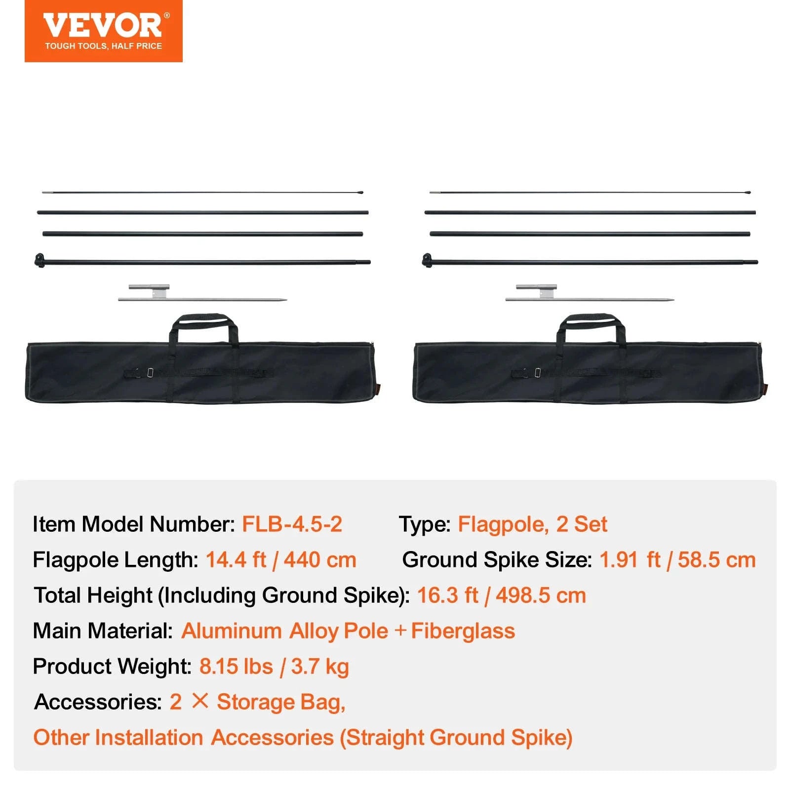 Feather Flag Pole Kit 3-Pack 16.3 ft with Ground Stakes-Pole2set 8.15lbs / United States