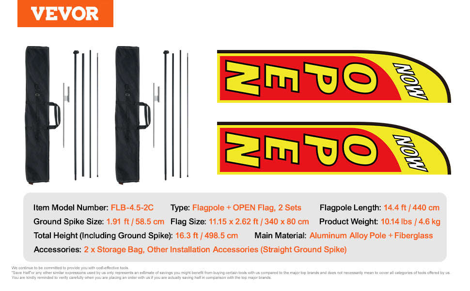 Feather Flag Pole Kit 3-Pack 16.3 ft with Ground Stakes-Pole2set 8.15lbs / United States