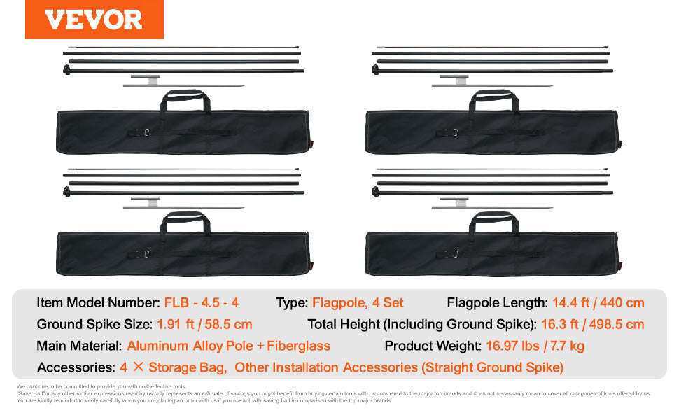Feather Flag Pole Kit 3-Pack 16.3 ft with Ground Stakes-Pole2set 8.15lbs / United States